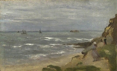 Seascape with Figures on Cliffs by a follower of Jean-Baptiste-Camille Corot