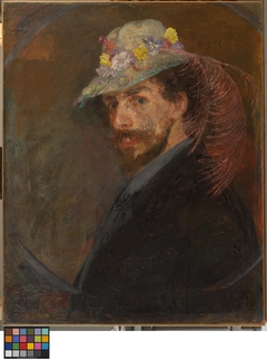 Self-portrait with flowered hat by James Ensor