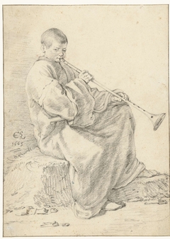 Sitting Boy with Flute by Cornelis Saftleven