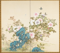 Spring [left of a pair of Flowers and Insects of Spring and Fall] by Yamamoto Baiitsu
