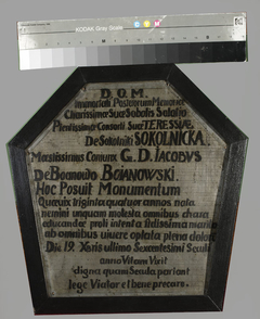 Steel plate with inscription for the coffin portrait of Teresa Bojanowska née Sokolnica (1666–1700) by unknown