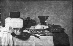 Still life of a laid table with cheese