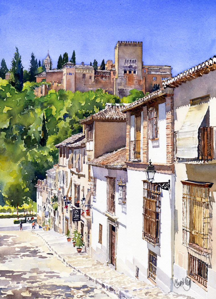 The Alhambra from Calle Victoria, Granada, Spain