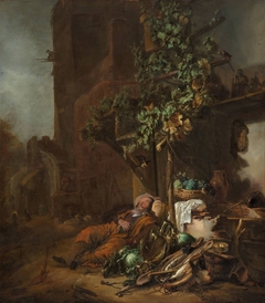 Tobit, asleep under a vine, is blinded by Jan Baptist Weenix