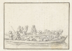 Twee beladen schuiten naast elkaar by Herman Saftleven