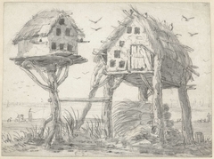 Twee duiventillen by Cornelis Saftleven