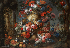 Vase in a garden by Jan Baptist Bosschaert