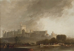View of Windsor Castle from the River, with Cattle, and Men on Horseback by Anonymous