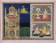 Vishnu approaches a golden tower on Garuda by Anonymous