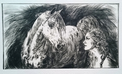 White horse and girl by Katerina Evgenieva
