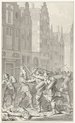 Willem van Arkel sneuvelt in de Krijtsteeg te Gorinchem, 1 december 1417 by Jacobus Buys