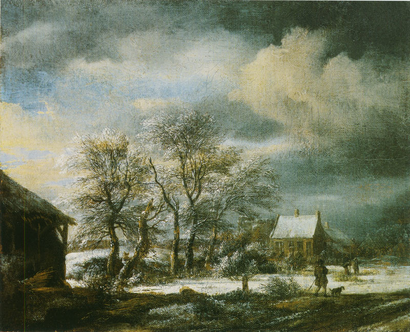 Winter landscape with a snow covered tree group