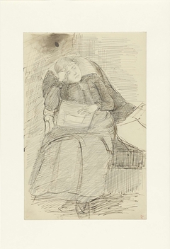Zittende slapende vrouw met een krant by Jozef Israëls
