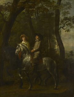A Lady and Gentleman Riding through a Wood