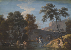 A Rocky Landscape with Herds Watering