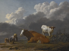 A Shepherd Boy Asleep with a Cow and its Calf