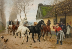 A String of Horses Outside an Inn