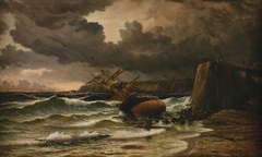After the storm (Timaru Beach 1882, showing the wreck of the ships Benvenue and City of Perth, 1883) by John Gibb