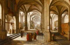 An Imaginary Church or Cathedral Interior, with possibly a Biblical  Scene by Hendrik van Steenwijk II