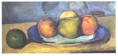 Assiette à bord bleu et fruits