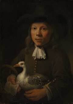 Boy Holding a Goose and a Basket
