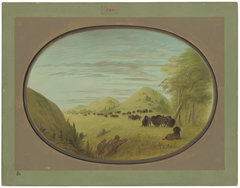 Catlin and Two Companions Shooting Buffalo by George Catlin