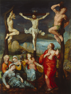 Christus aan het kruis met Maria, Johannes en Maria Magdalena