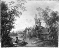 Dorf mit Fähre by Christian Georg Schütz
