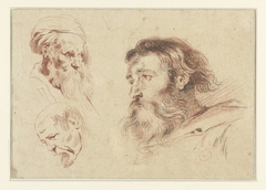 Drie manskoppen by Antoine Watteau