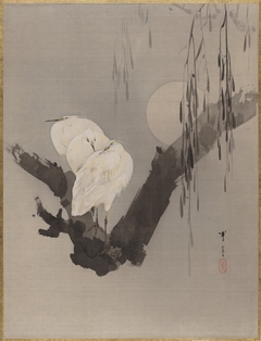 Egrets in a Tree at Night by Watanabe Shōtei