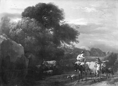 Evening Landscape with Wooded Rocks and Cattle