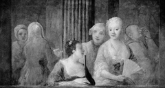 Fashionable Figures, with Two Women Holding Fans