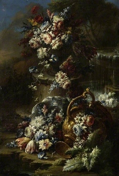 Flowers in a landscape with overturned urn by Gasparo Lopez