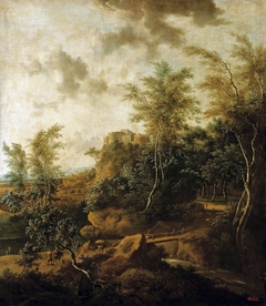 Forest landscape with a castle. by Frederik de Moucheron