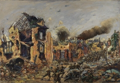 French Canadians Enter Péronne, 1918 by Louis Whirter