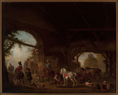 Genre scene at the farm by Philips Wouwerman