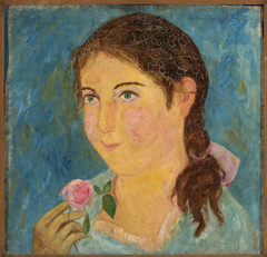 Girl holding a rose in her hand by Tadeusz Makowski