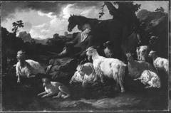 Hirte mit Ziegenherde, Pferd und zwei Hunden by Philipp Peter Roos