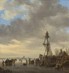 Ice Scene near a Wooden Observation Tower by Jan van Goyen