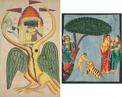 Jatayu Hinders Ravana’s Chariot, Trying  to Prevent the Abduction of Sita (recto); Jatayu (Rama's Mythical Bird) Hinders Ravana's Chariot, Trying to Prevent Abduction of Sita (verso) by Anonymous