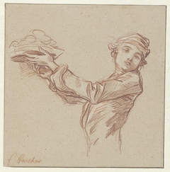 Jonge kok of page, die een schotel omhoog houdt by François Boucher