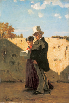 La passeggiata (Il padre e la sorella del pittore) by Vincenzo Cabianca