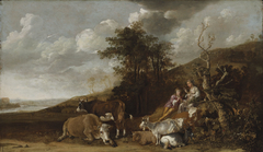Landscape with Shepherdess and Shepherd Playing Flute by Paulus Potter