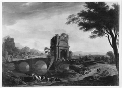 Landschaft mit steinerner Brücke by Philippe Leclerc