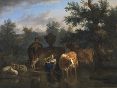 Landschaft mit Vieh und Hirten