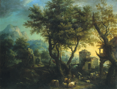 Landschap met herders en vee by Antonio Diziani