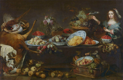 Large Still-life with a Lady and a Parrot