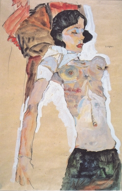 Liegendes, halbbekleidetes Mädchen by Egon Schiele