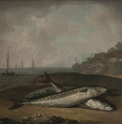 Mackerel on the Dorset Shore, with possibly Golden Cap (near Bridport) in the background by Arthur Devis