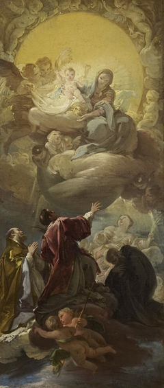 Madonna and Child in Glory appearing to St Stephen and three other Saints